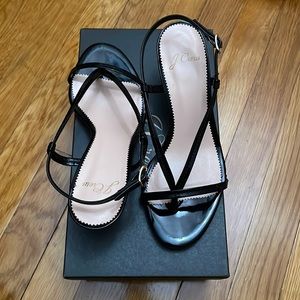 J. Crew Black Patent Leather Kitten Heel Sandals
